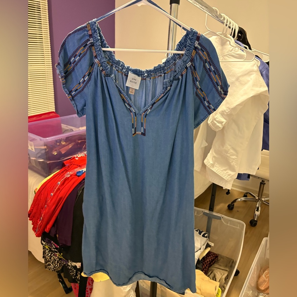 Knox Rose Denim Blue Top with Embroidery